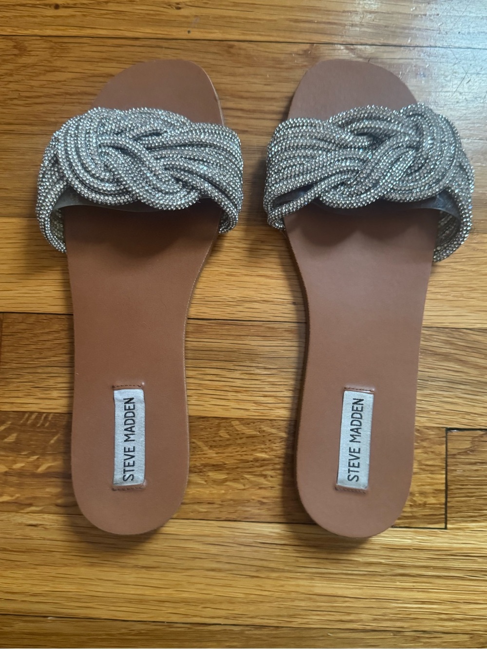 Steve Madden Silver Braided Crystal Slide Sandals - Women's